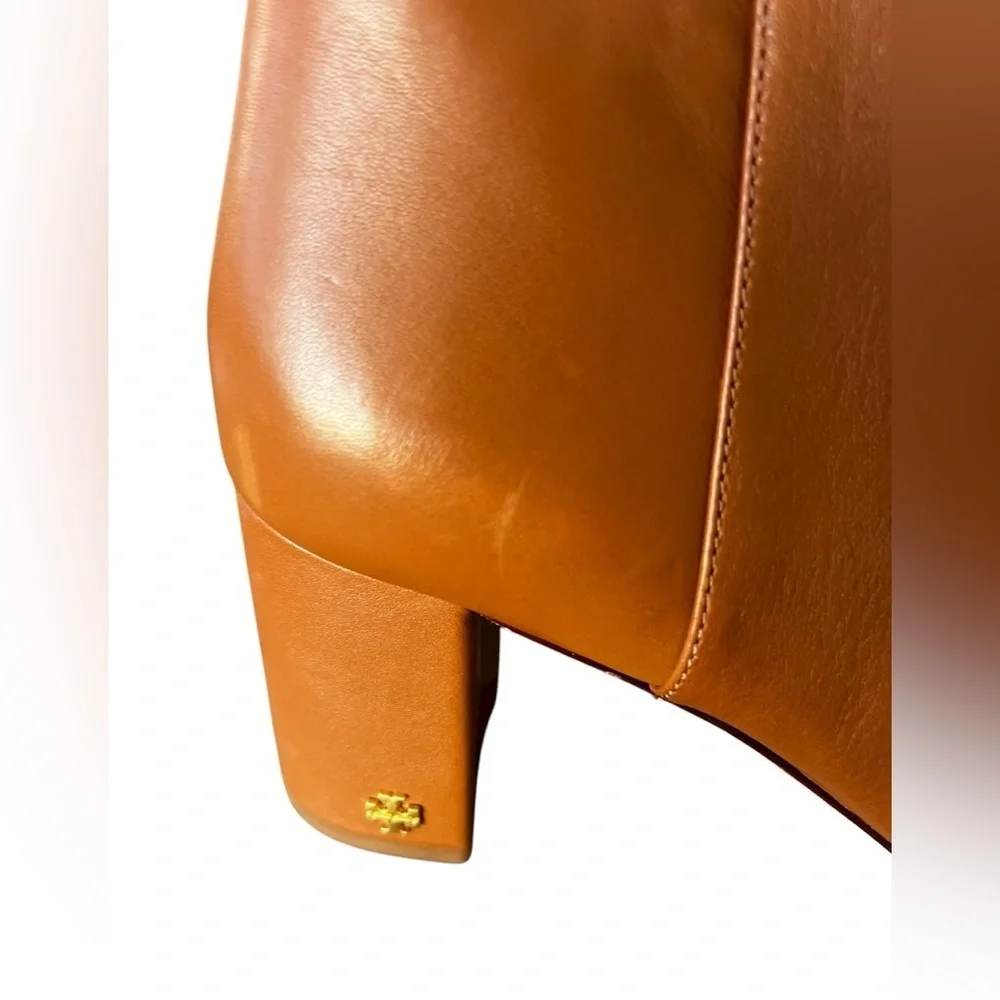 TORY BURCH BROOKE ROUND TOE LEATHER BOOTIE Womens 8.5 ANKLE BOOTS BROWN TAN